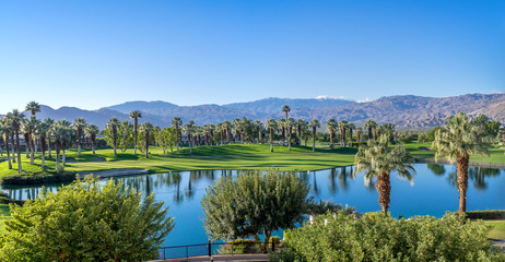 Golf course and water feature in Palm Desert California. 