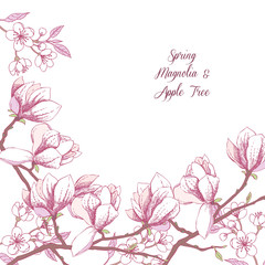 Obraz na płótnie Canvas Background with magnolia and apple tree