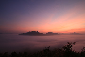 Fog over Phu Thok Mountain at Chiang Khan ,Loei Province in Thailand.