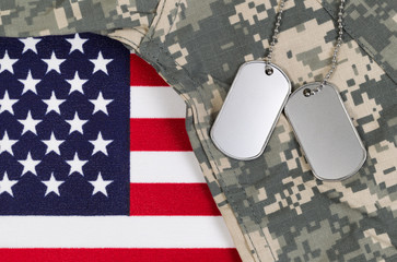 Close up of military uniform on USA Flag