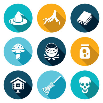 Witch Icons Set. Vector Illustration.