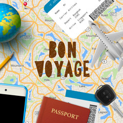 Bon voyage, planning vacation trip with map