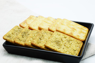 cracker and cookie on white background