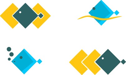 Sea Icons Set. Square design fish