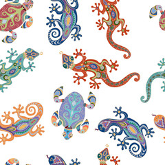 Fototapeta premium Seamless pattern with lizards