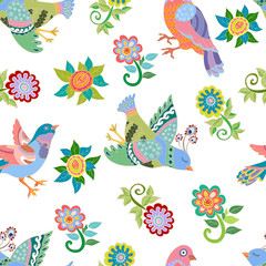 Fototapeta na wymiar Seamless pattern with folk birds