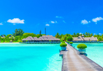  beach with water bungalows Maldives