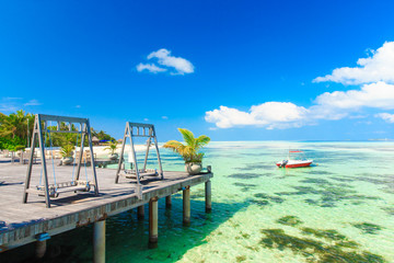  beach with water bungalows Maldives