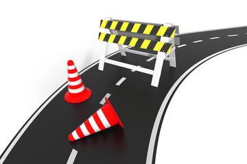 Under construction concept. 3D barrier barrier on the road.