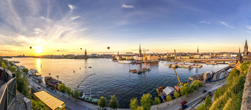 Sweden, Stockholm, View from Monteliusvaegen at sunset