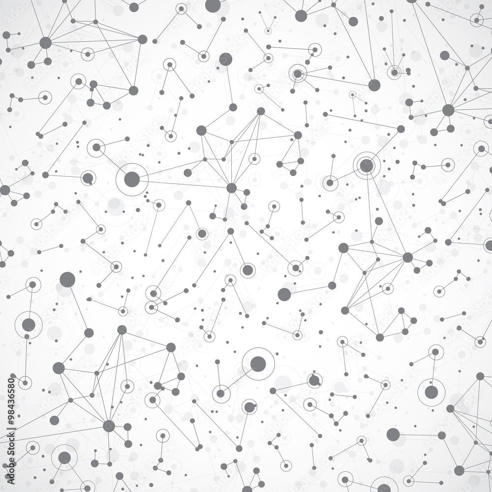 Poster technology grey background molecule and communication . connected lines with dots .vector illustrati