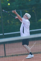 Senior man playing tennis