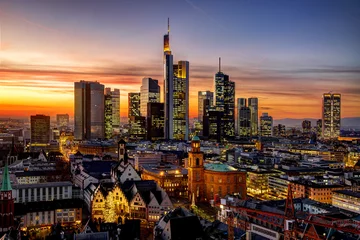 Foto auf Acrylglas Skyline Frankfurt am Main bei Nacht, Deutschland