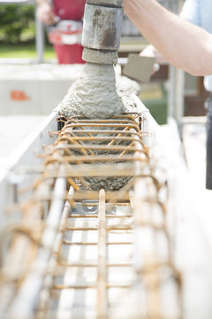 Construction of a residential house, casting of the ring beam