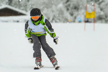 Fototapeta na wymiar Young ski racer during a slalom competition