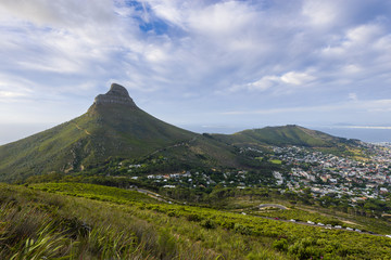 Obraz na płótnie Canvas Cape Town's Lion's Head Mountain Peak landscape seen from Table Mountain tourist hike