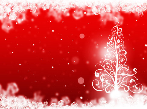 Red Christmas tree background. Winter card 