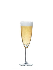 Glass of champagne on a white background