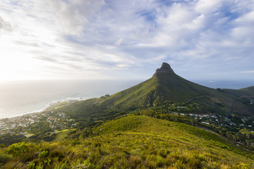 Cape Town's Lion's Head Mountain Peak landscape seen from Table Mountain tourist hike