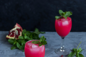 cocktails with mint garnish and the pomegranate 