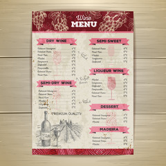 Vintage wine menu design. Document template