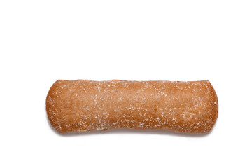 Bread ciabatta isolated on white background with space for text on top. products without gluten.