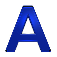 One letter from blue glass alphabet set, isolated on white. Computer generated 3D photo rendering.