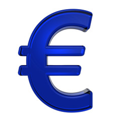Fototapeta premium Euro sign from blue glass alphabet set, isolated on white. Computer generated 3D photo rendering.