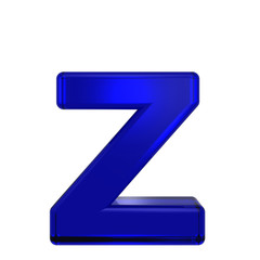 One lower case letter from blue glass alphabet set, isolated on white. Computer generated 3D photo rendering