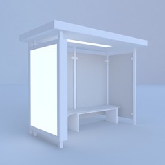 3D render bus shelter with blank ad citylight