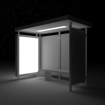3D render bus shelter with blank ad citylight