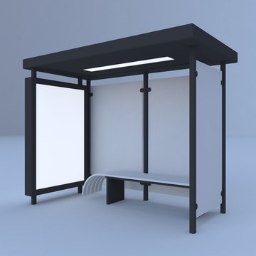 3D Render Bus Stop With Blank Ad Citylight