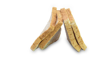 Slice of a whole wheat bread isolated on a white background