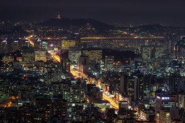 Naklejka premium Gangnam and Seocho view at night