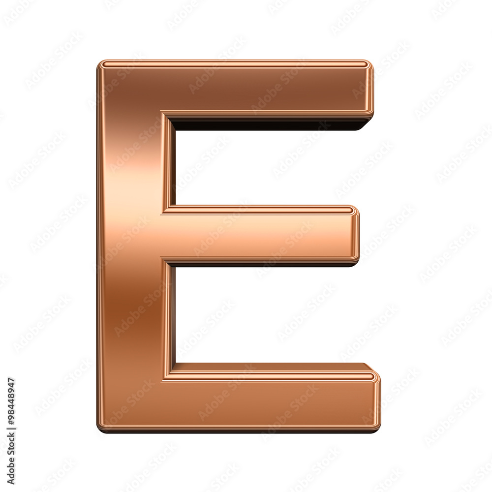 Fototapete one letter from shiny copper alphabet set, isolated on white. computer generated 3d photo rendering.
