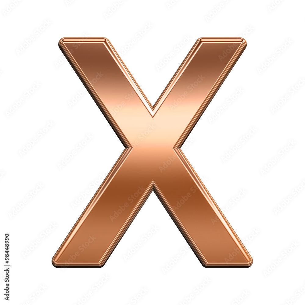 Fototapete one letter from shiny copper alphabet set, isolated on white. computer generated 3d photo rendering.