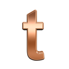 One lower case letter from shiny copper alphabet set, isolated on white. Computer generated 3D photo rendering.