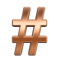 Obraz premium Number mark from shiny copper alphabet set, isolated on white. Computer generated 3D photo rendering.