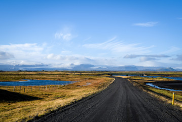 Fototapeta na wymiar Empty road in early winter of Iceland