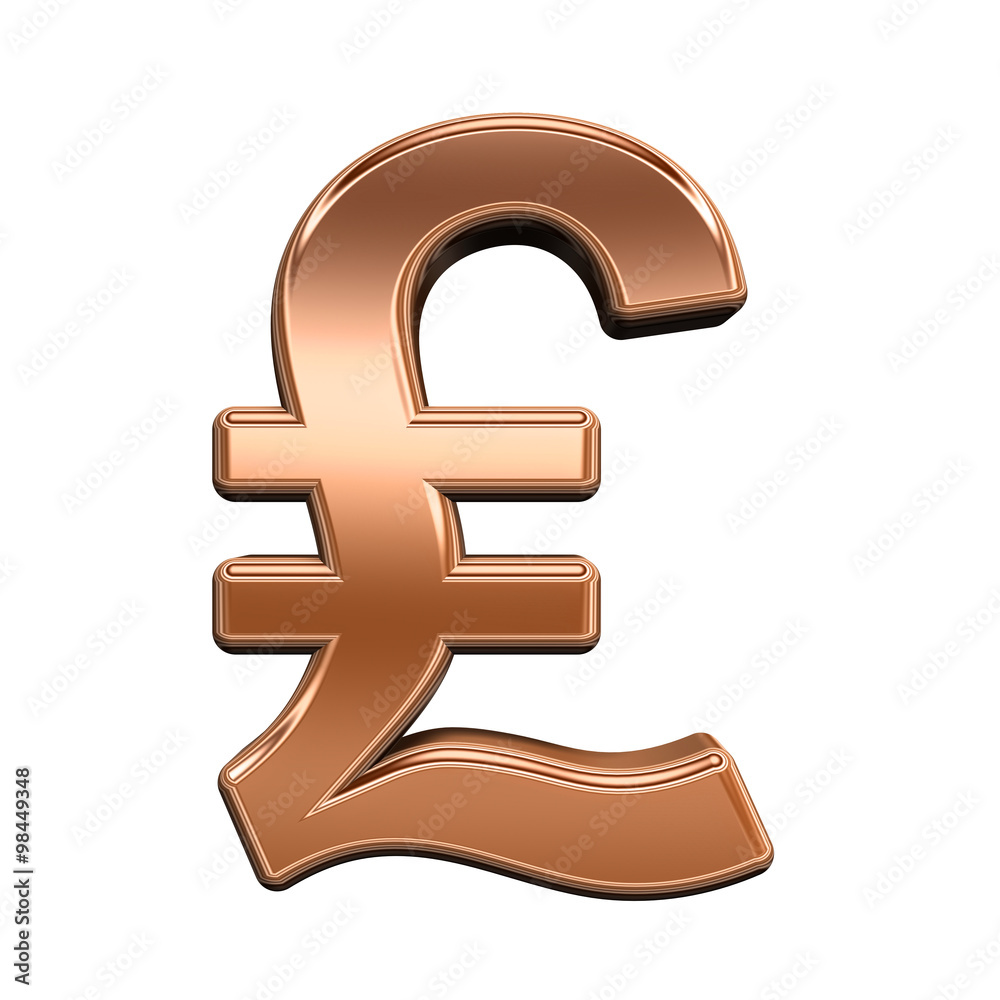Fototapete pound sign from shiny copper alphabet set, isolated on white. computer generated 3d photo rendering.