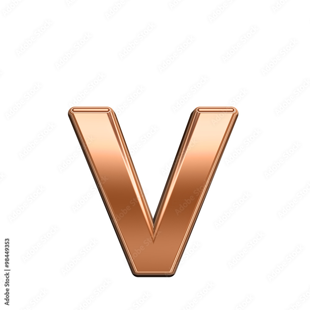 Fototapete one lower case letter from shiny copper alphabet set, isolated on white. computer generated 3d photo