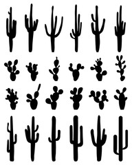 Black silhouettes of different cactus, vector - 98449328