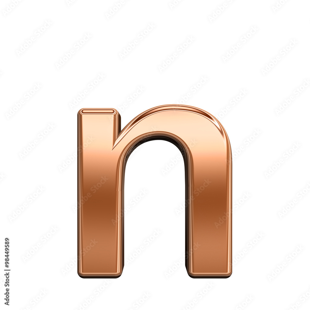 Fototapete one lower case letter from shiny copper alphabet set, isolated on white. computer generated 3d photo