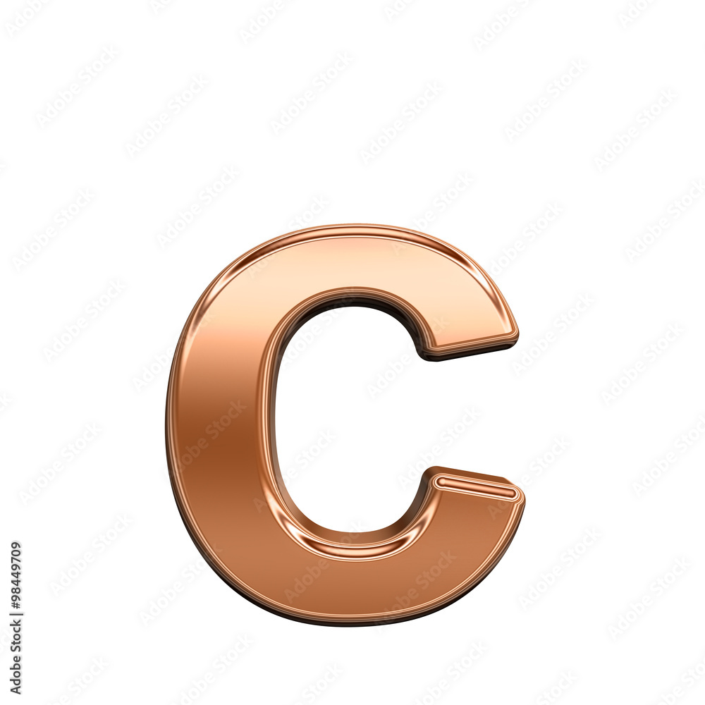 Fototapete one lower case letter from shiny copper alphabet set, isolated on white. computer generated 3d photo