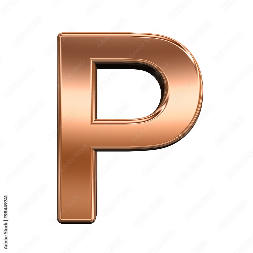Fototapete one letter from shiny copper alphabet set, isolated on white. computer generated 3d photo rendering.