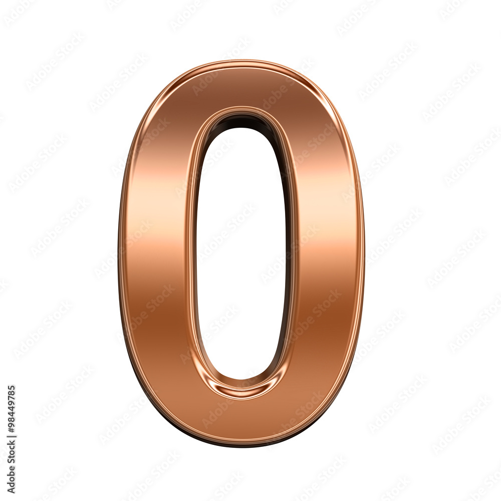 Fototapete one digit from shiny copper alphabet set, isolated on white. computer generated 3d photo rendering.