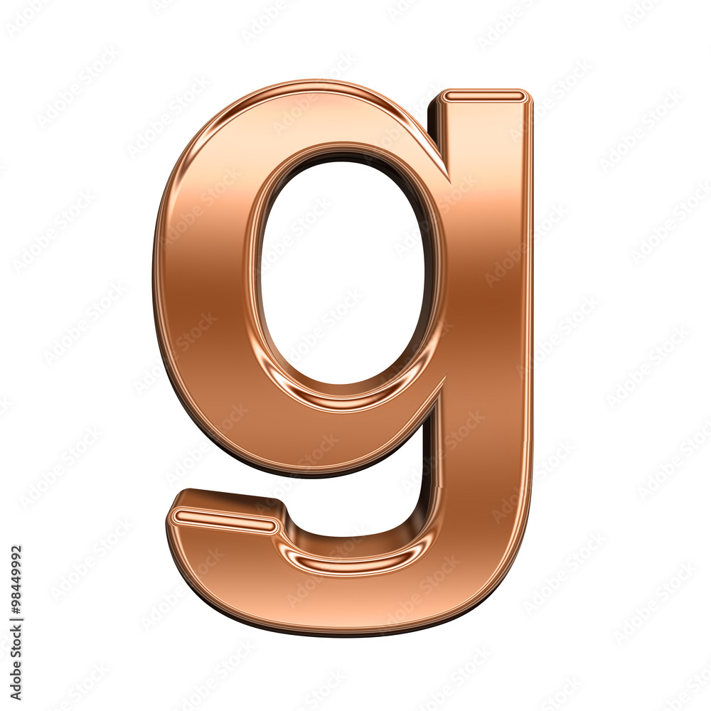 Fototapete one lower case letter from shiny copper alphabet set, isolated on white. computer generated 3d photo