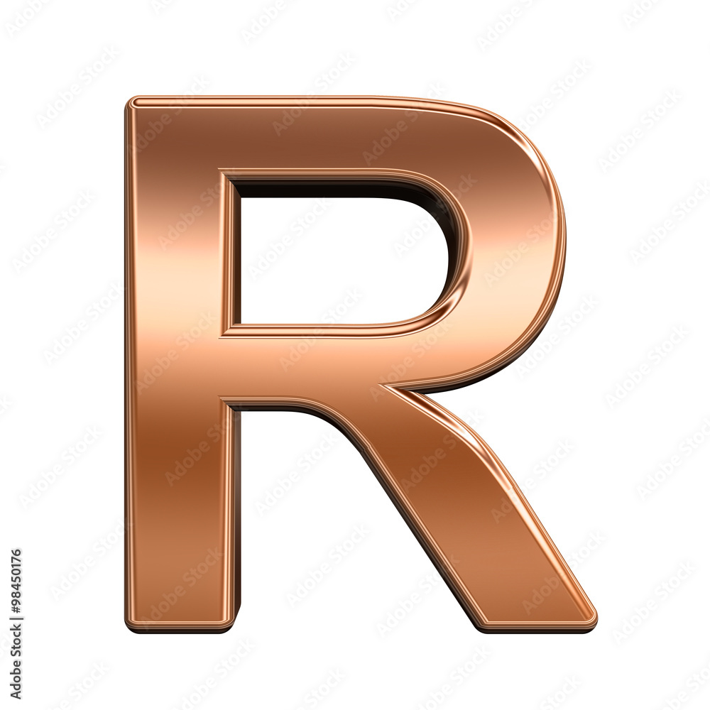 Fototapete one letter from shiny copper alphabet set, isolated on white. computer generated 3d photo rendering.