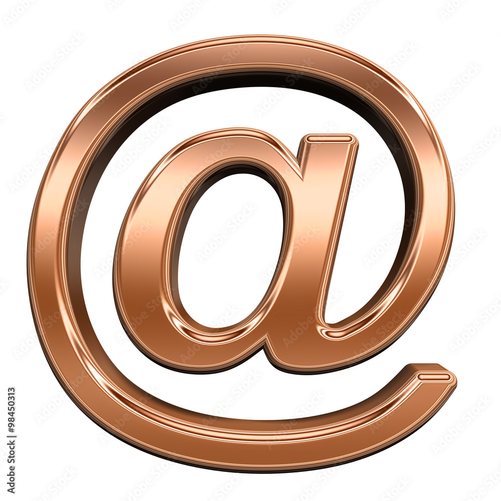 Fototapete mail sign from shiny copper alphabet set, isolated on white. computer generated 3d photo rendering.