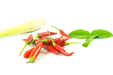 Red hot chili peppers on white background.